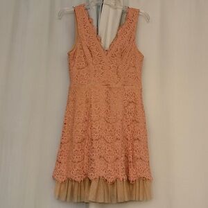 Trixxi Lace Mini Pink V-neck Dress, large, wedding bridesmaid formal